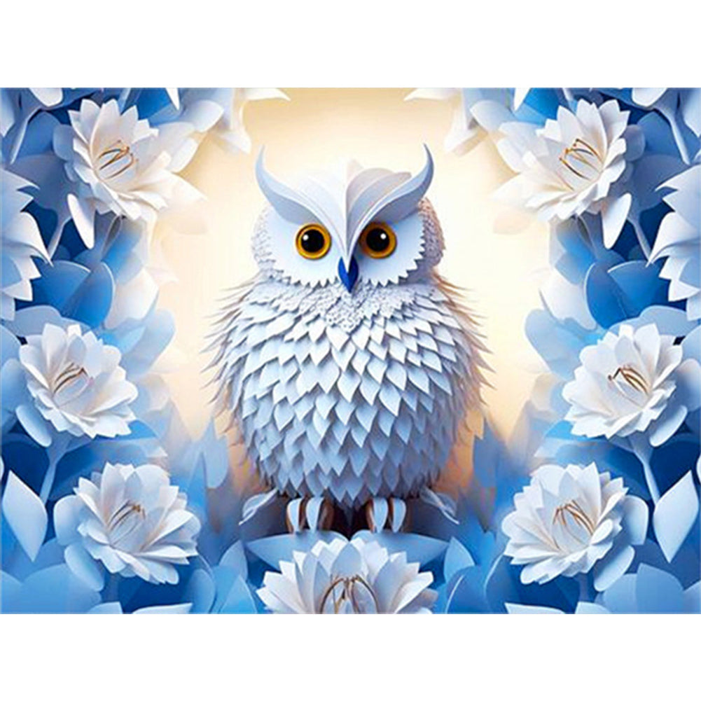 Paper Carved White Owl - Full AB Square Drill Diamond Painting 40*30CM