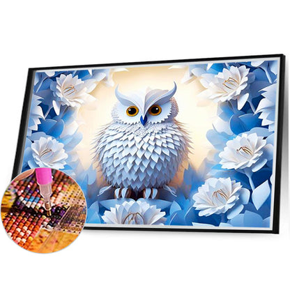 Paper Carved White Owl - Full AB Square Drill Diamond Painting 40*30CM