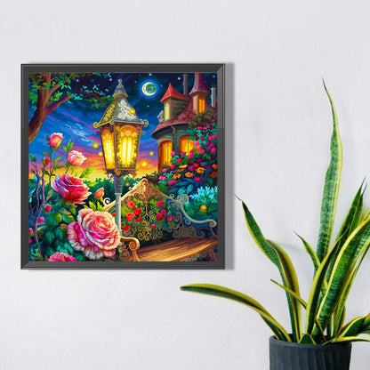 A Corner Of The Street Lamp Under The Castle ¡¤ Powder - Full AB Square Drill Diamond Painting 40*40CM