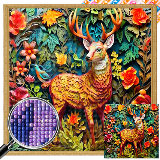 Embossed Deer - Full AB Square Drill Diamond Painting 40*40CM