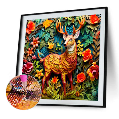 Embossed Deer - Full AB Square Drill Diamond Painting 40*40CM