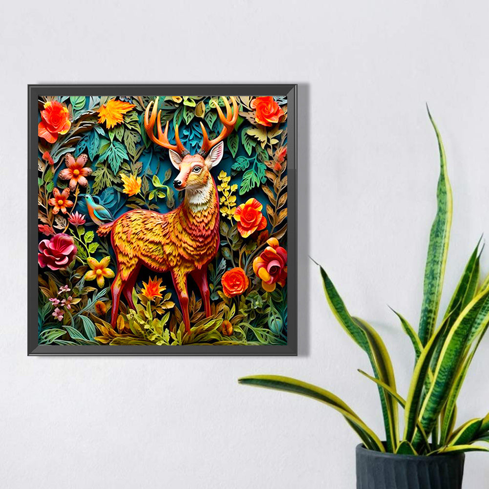 Embossed Deer - Full AB Square Drill Diamond Painting 40*40CM