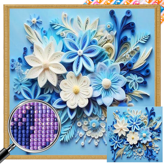 Embossed Blue Flower - Full AB Square Drill Diamond Painting 40*40CM