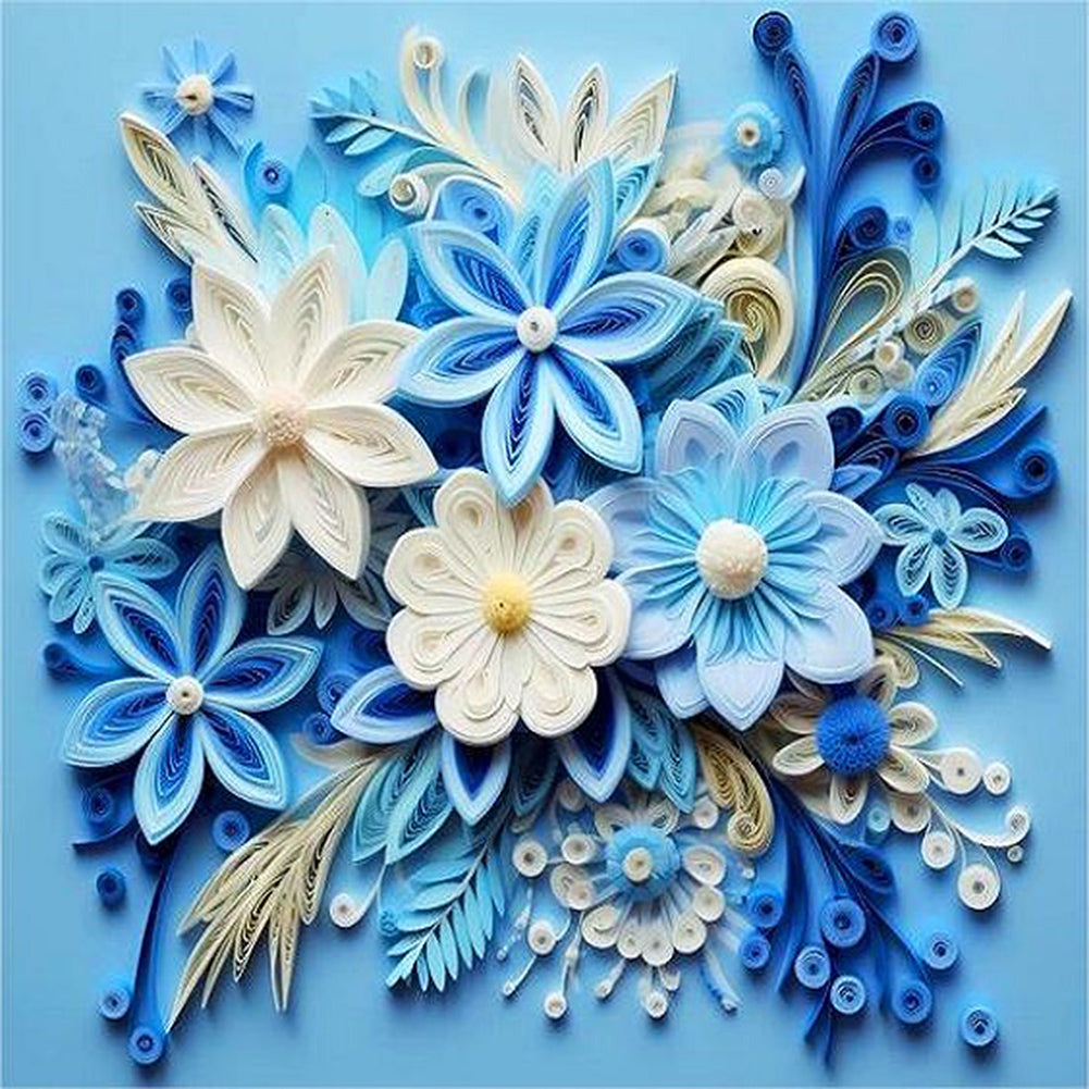 Embossed Blue Flower - Full AB Square Drill Diamond Painting 40*40CM