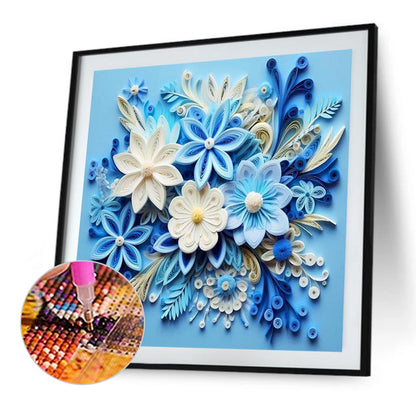 Embossed Blue Flower - Full AB Square Drill Diamond Painting 40*40CM