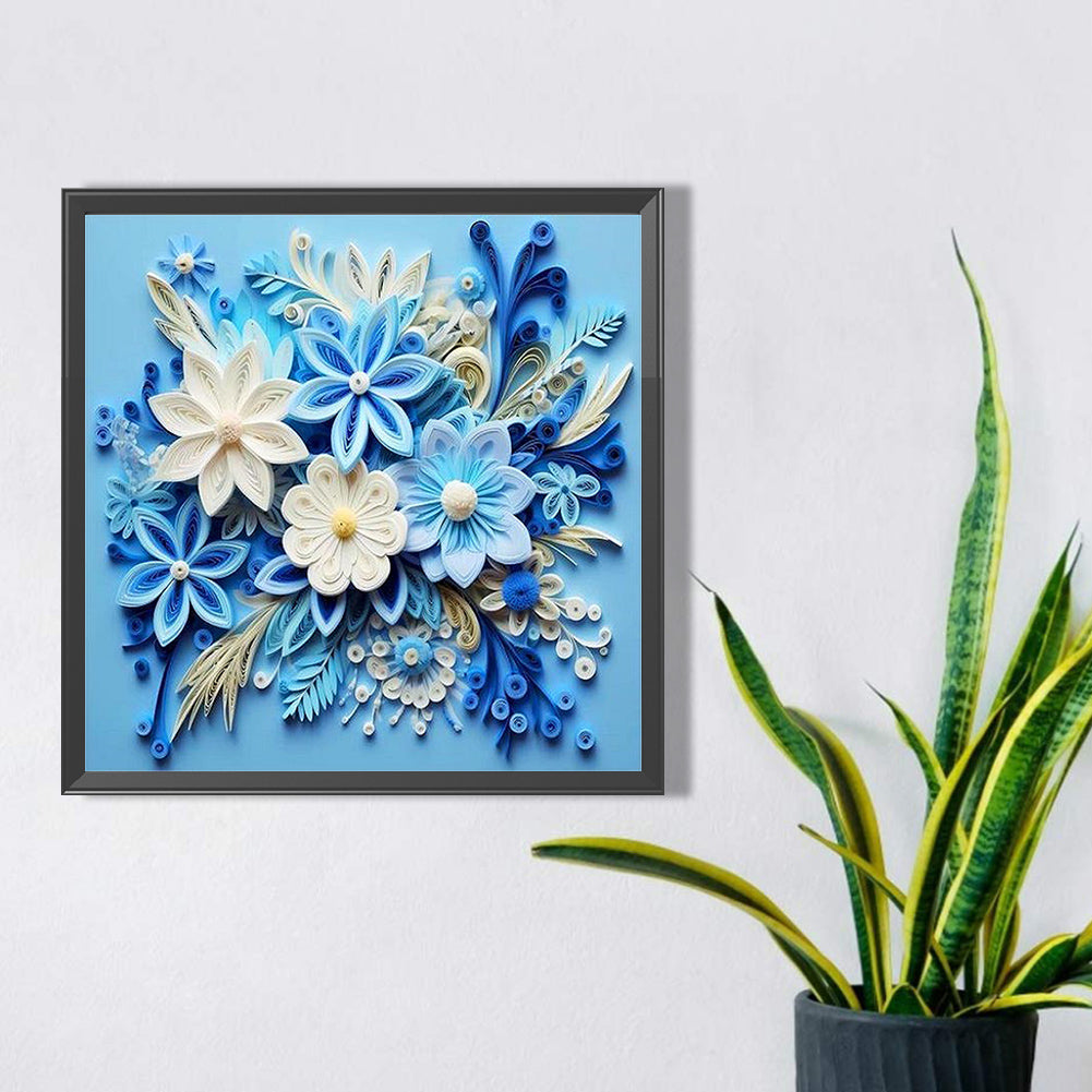 Embossed Blue Flower - Full AB Square Drill Diamond Painting 40*40CM
