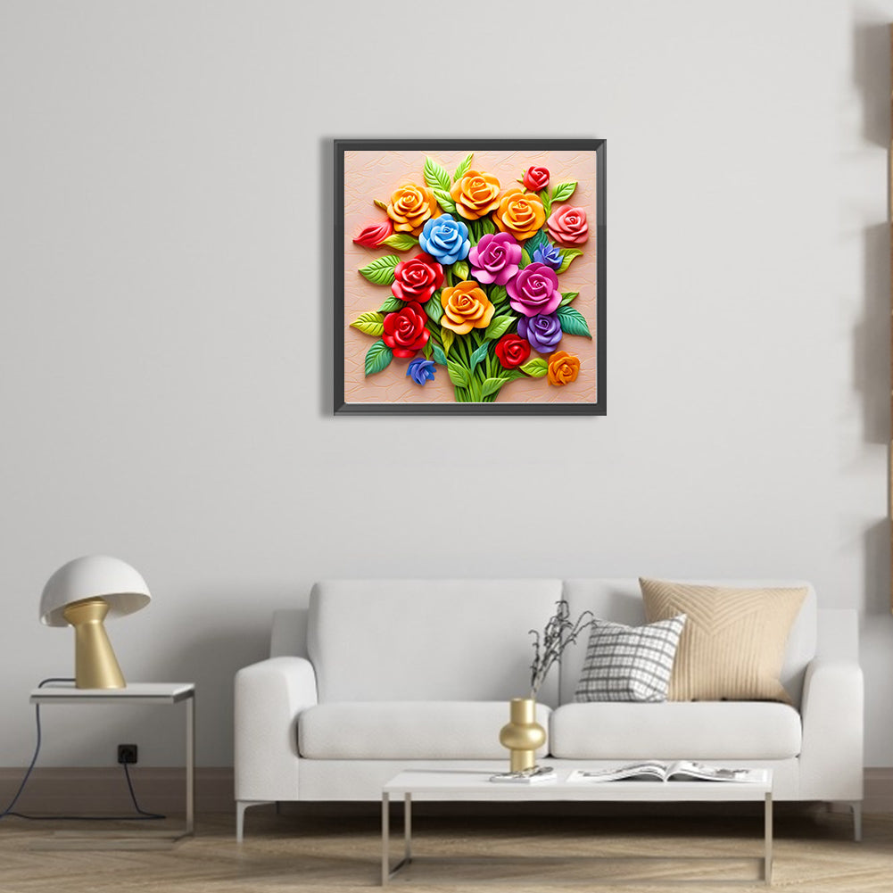 Embossed Roses - Full AB Square Drill Diamond Painting 40*40CM