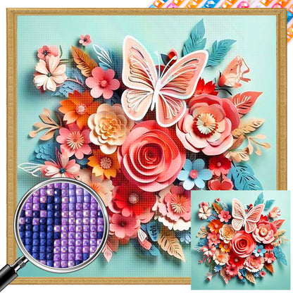 Butterfly And Paper Flower - Full AB Square Drill Diamond Painting 40*40CM