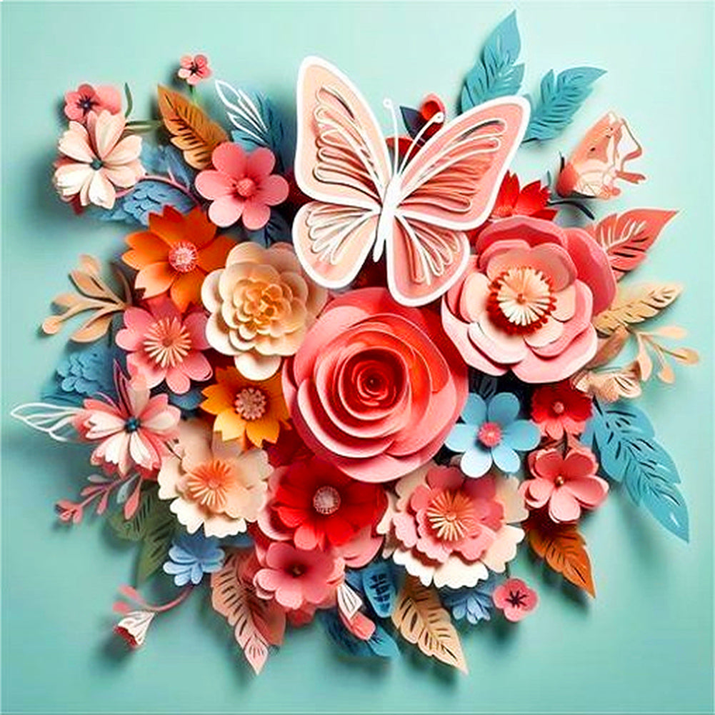 Butterfly And Paper Flower - Full AB Square Drill Diamond Painting 40*40CM