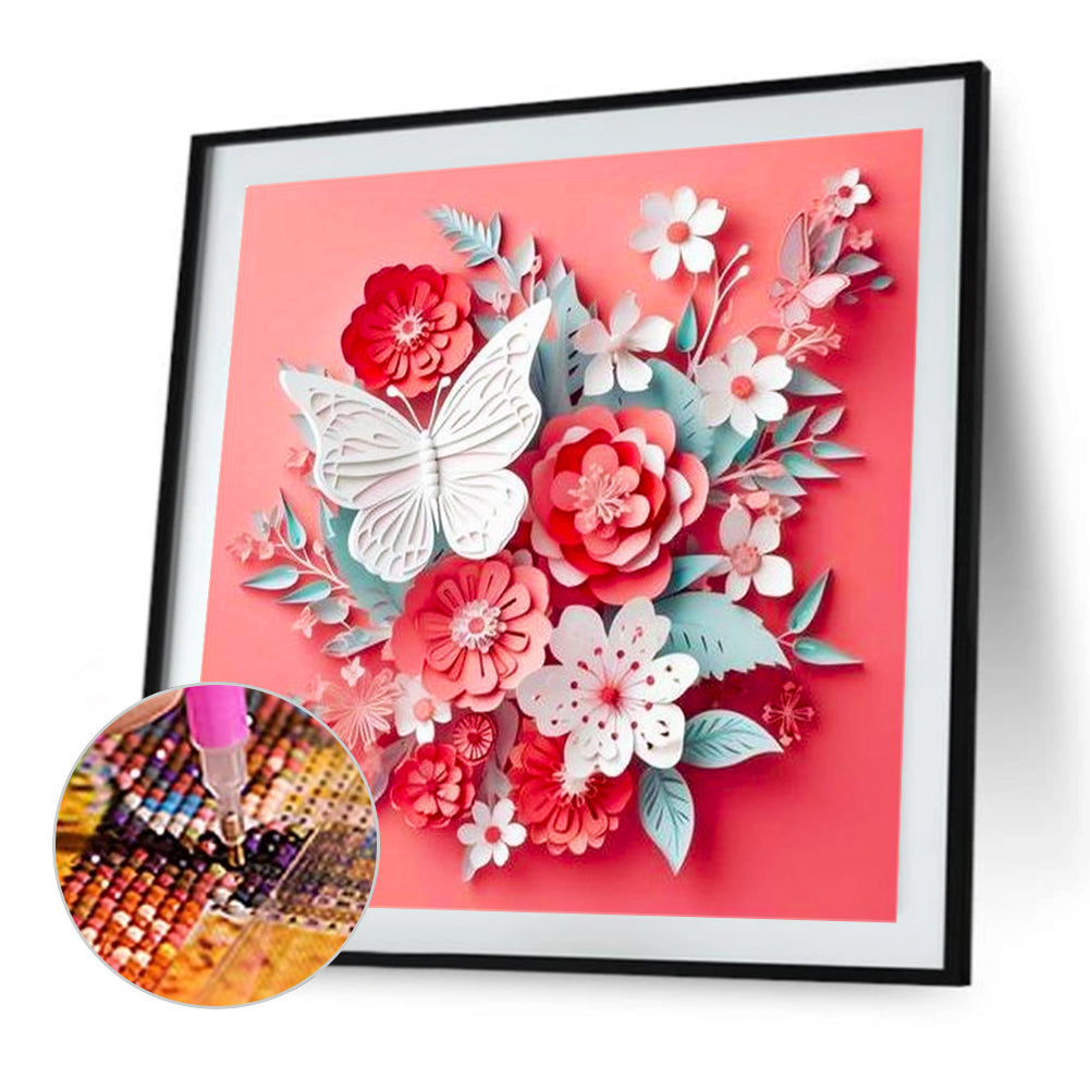 Butterfly And Paper Flower - Full AB Square Drill Diamond Painting 40*40CM