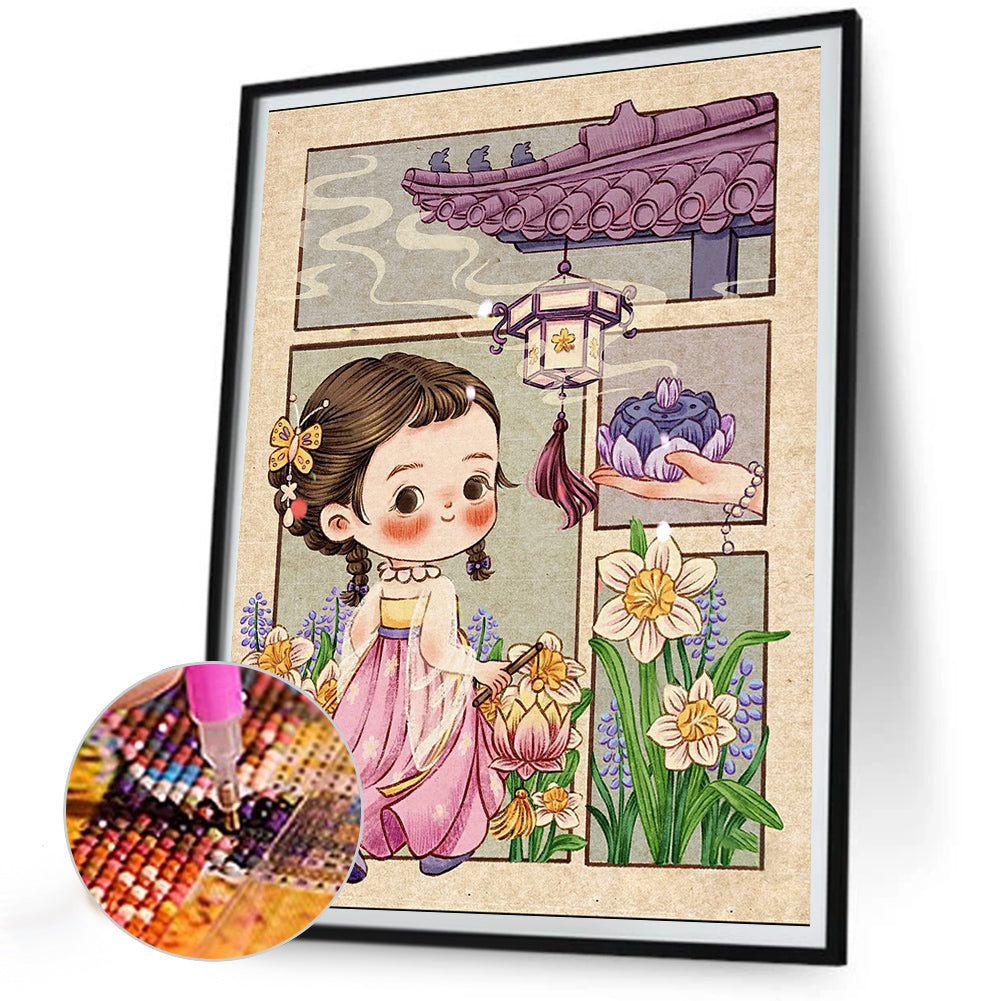 Antique Little Girl - Full Round Drill Diamond Painting 30*40CM