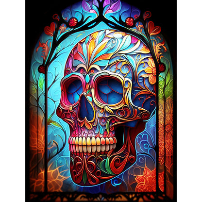 Glass Painting-Skull - 11CT Stamped Cross Stitch 50*65CM