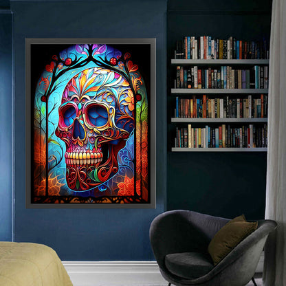 Glass Painting-Skull - 11CT Stamped Cross Stitch 50*65CM