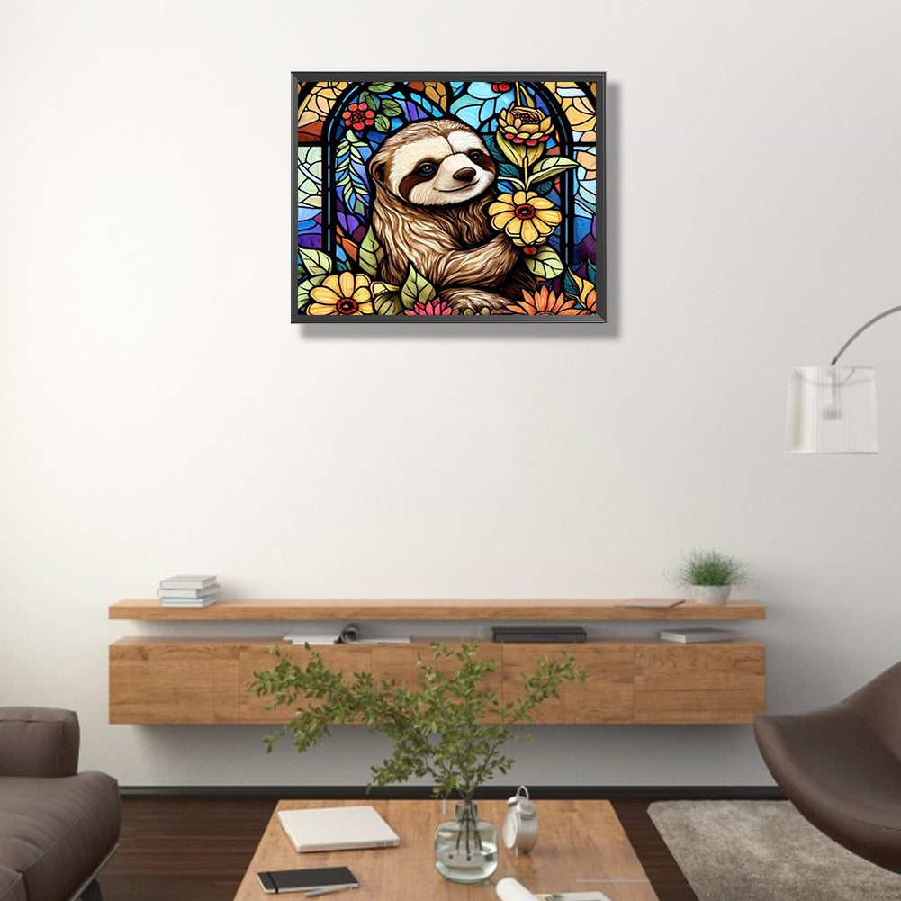 Stained Glass Sloth - Full AB Round Drill Diamond Painting 50*40CM