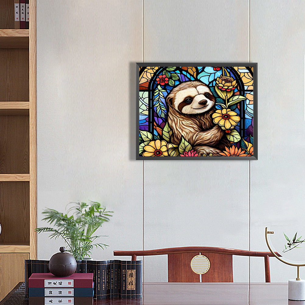 Stained Glass Sloth - Full AB Round Drill Diamond Painting 50*40CM