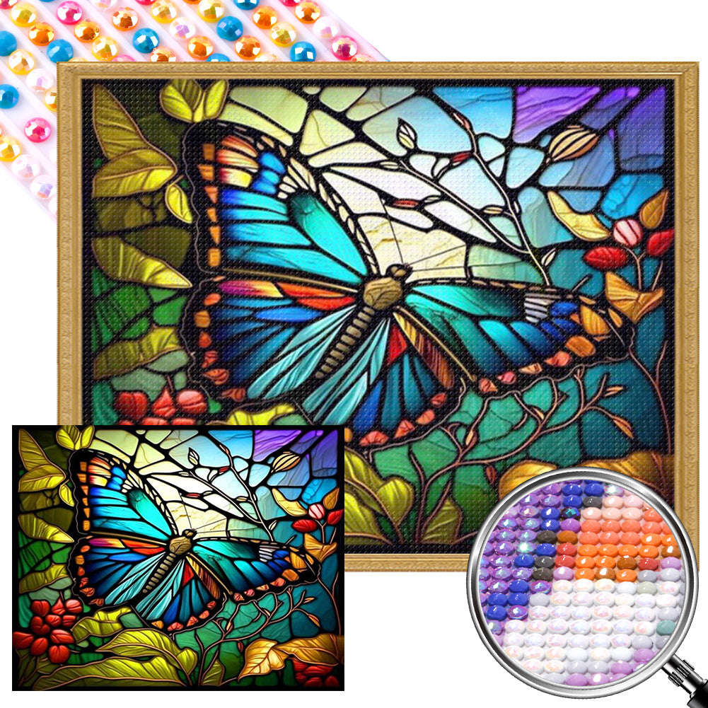 Stained Glass Butterfly - Full AB Round Drill Diamond Painting 50*40CM