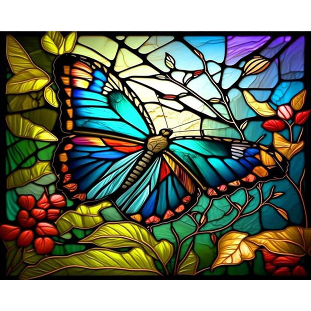 Stained Glass Butterfly - Full AB Round Drill Diamond Painting 50*40CM