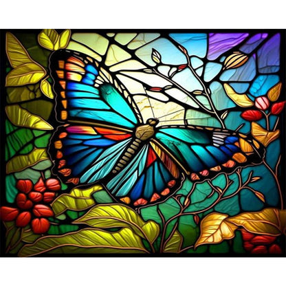 Stained Glass Butterfly - Full AB Round Drill Diamond Painting 50*40CM