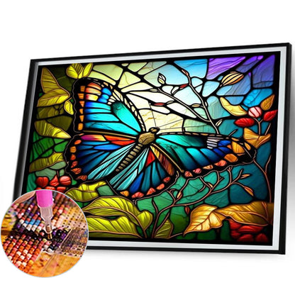 Stained Glass Butterfly - Full AB Round Drill Diamond Painting 50*40CM