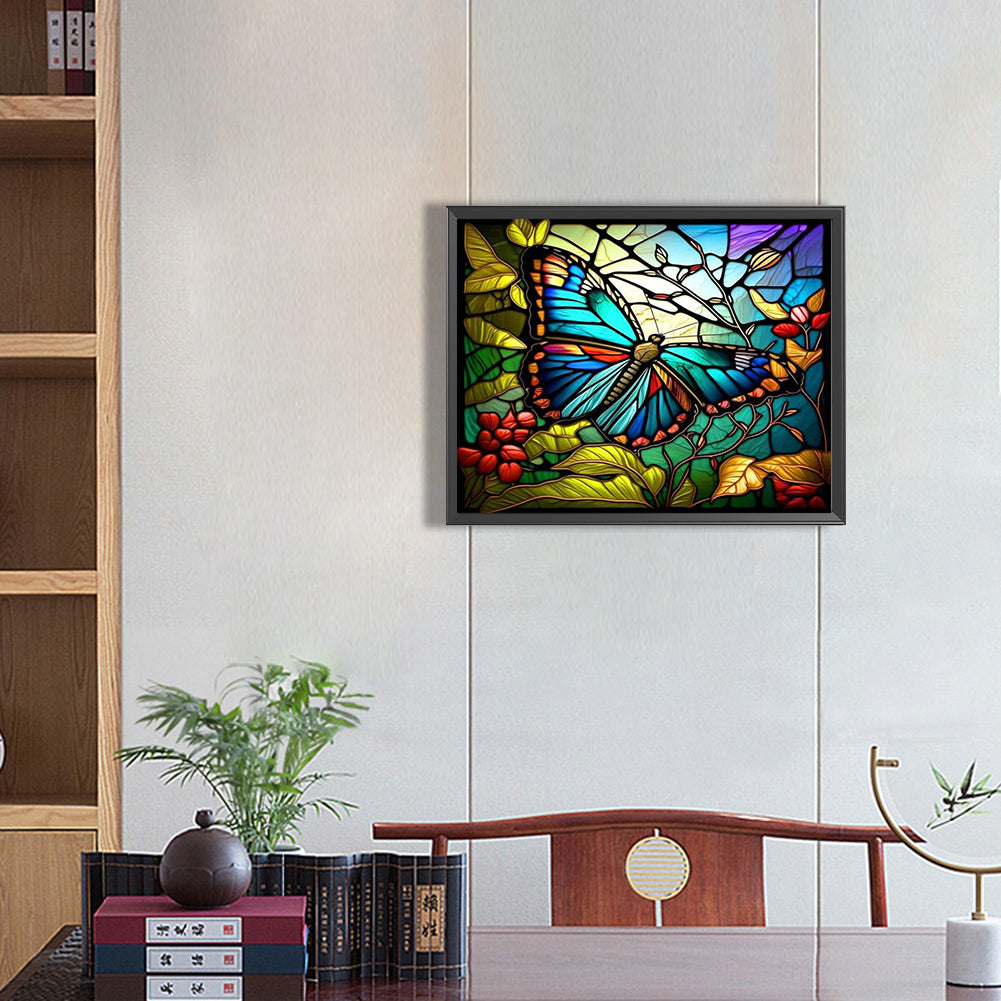 Stained Glass Butterfly - Full AB Round Drill Diamond Painting 50*40CM