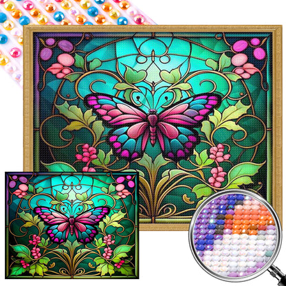 Stained Glass Butterfly - Full AB Round Drill Diamond Painting 50*40CM