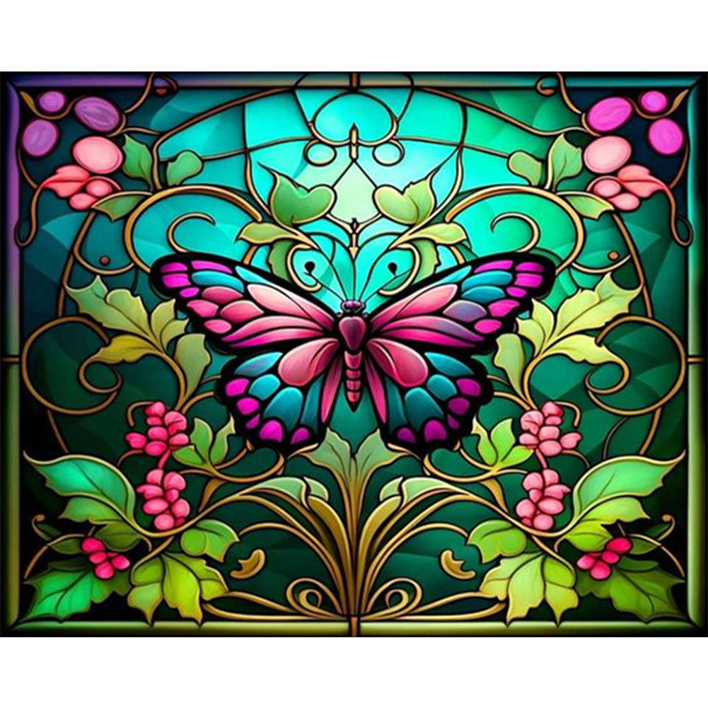 Stained Glass Butterfly - Full AB Round Drill Diamond Painting 50*40CM