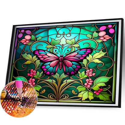 Stained Glass Butterfly - Full AB Round Drill Diamond Painting 50*40CM