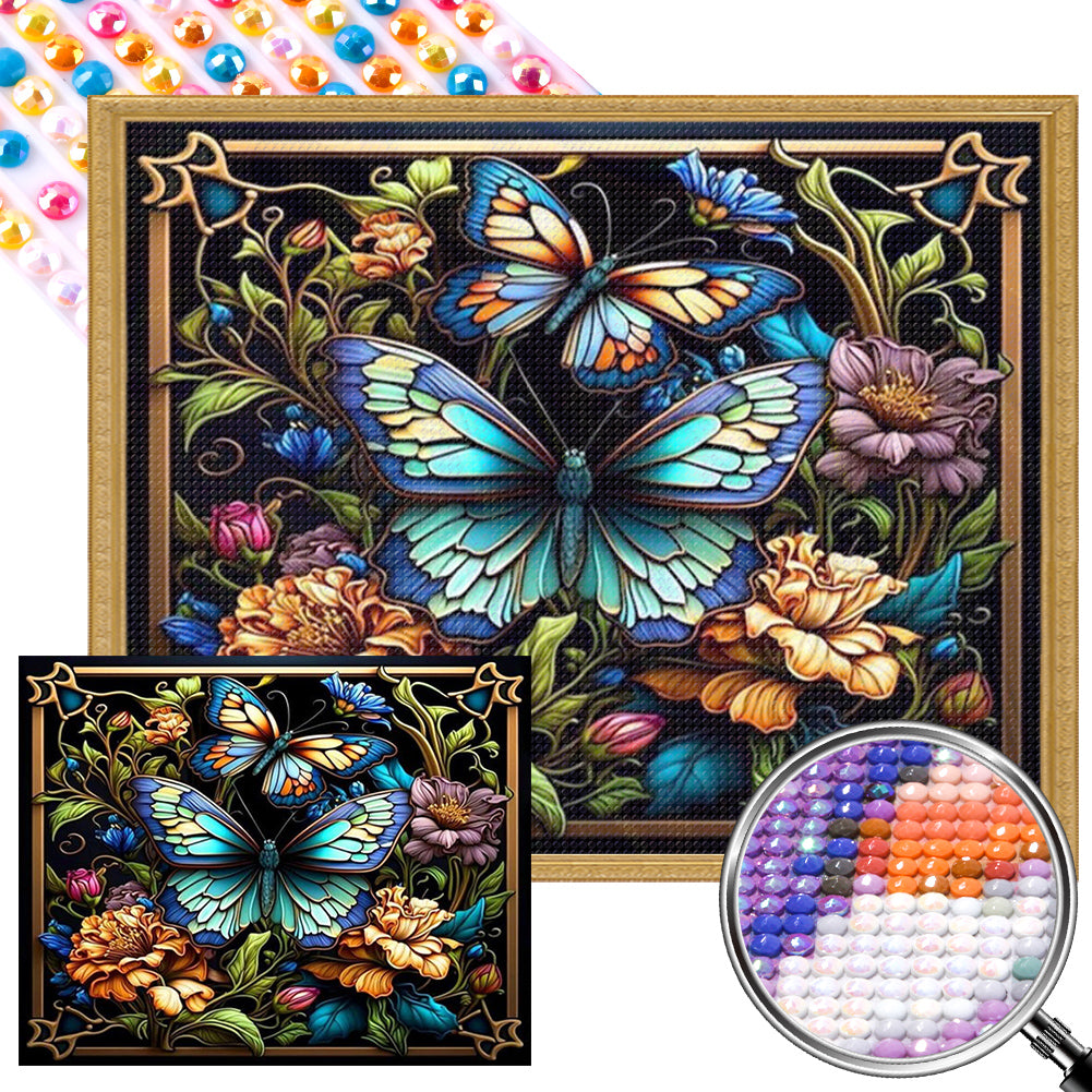 Stained Glass Butterfly - Full AB Round Drill Diamond Painting 50*40CM