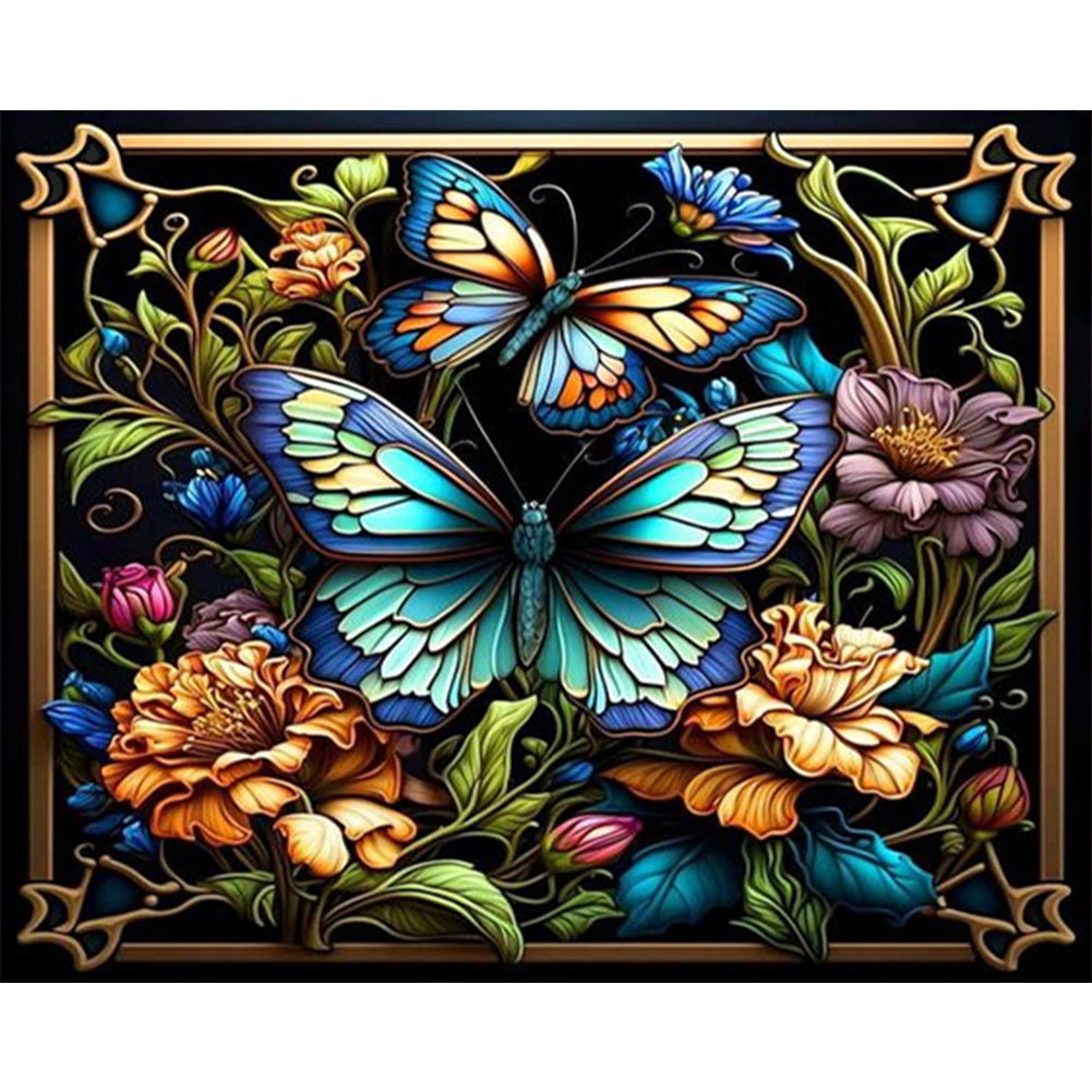 Stained Glass Butterfly - Full AB Round Drill Diamond Painting 50*40CM