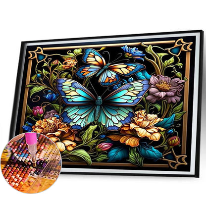 Stained Glass Butterfly - Full AB Round Drill Diamond Painting 50*40CM