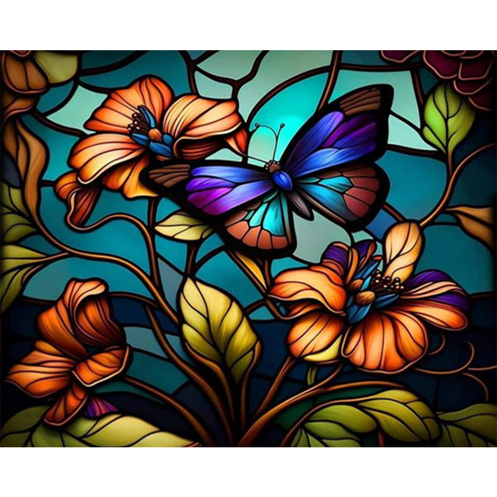 Stained Glass Butterfly - Full AB Round Drill Diamond Painting 50*40CM