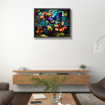 Stained Glass Butterfly - Full AB Round Drill Diamond Painting 50*40CM