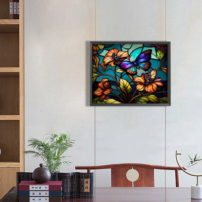 Stained Glass Butterfly - Full AB Round Drill Diamond Painting 50*40CM