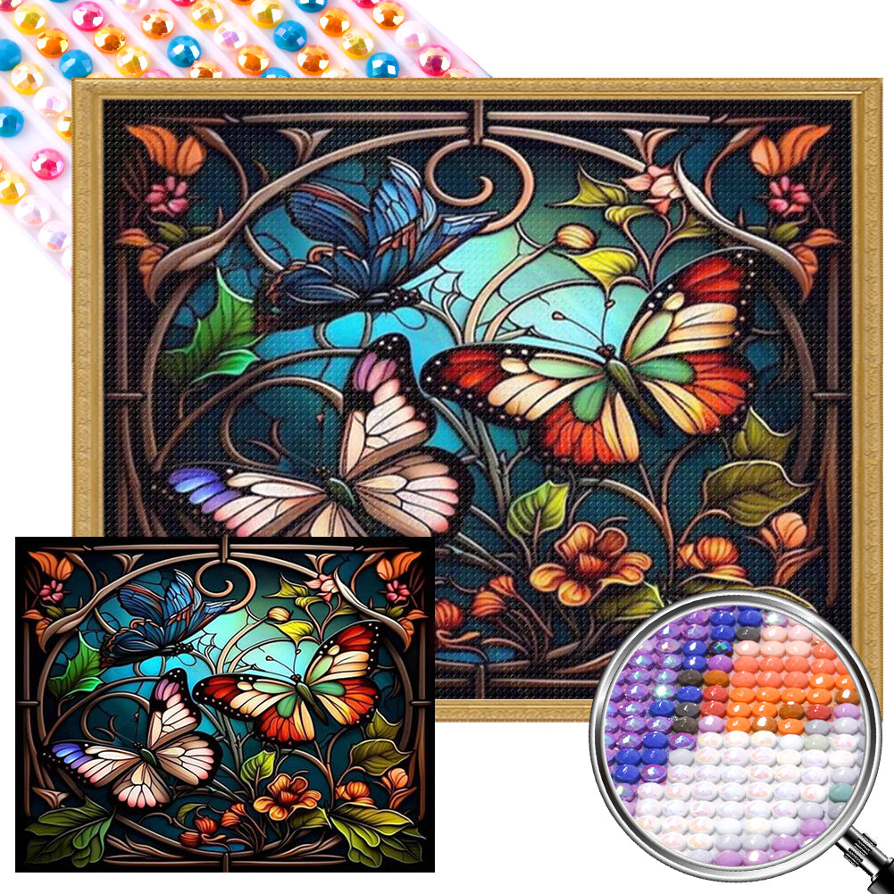 Stained Glass Butterfly - Full AB Round Drill Diamond Painting 50*40CM