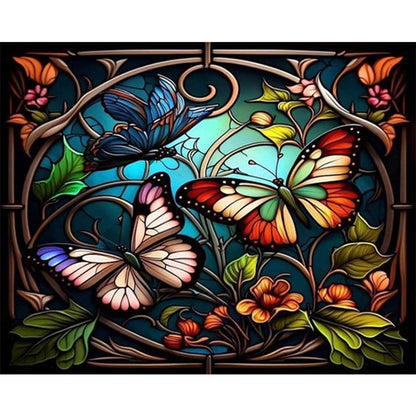 Stained Glass Butterfly - Full AB Round Drill Diamond Painting 50*40CM