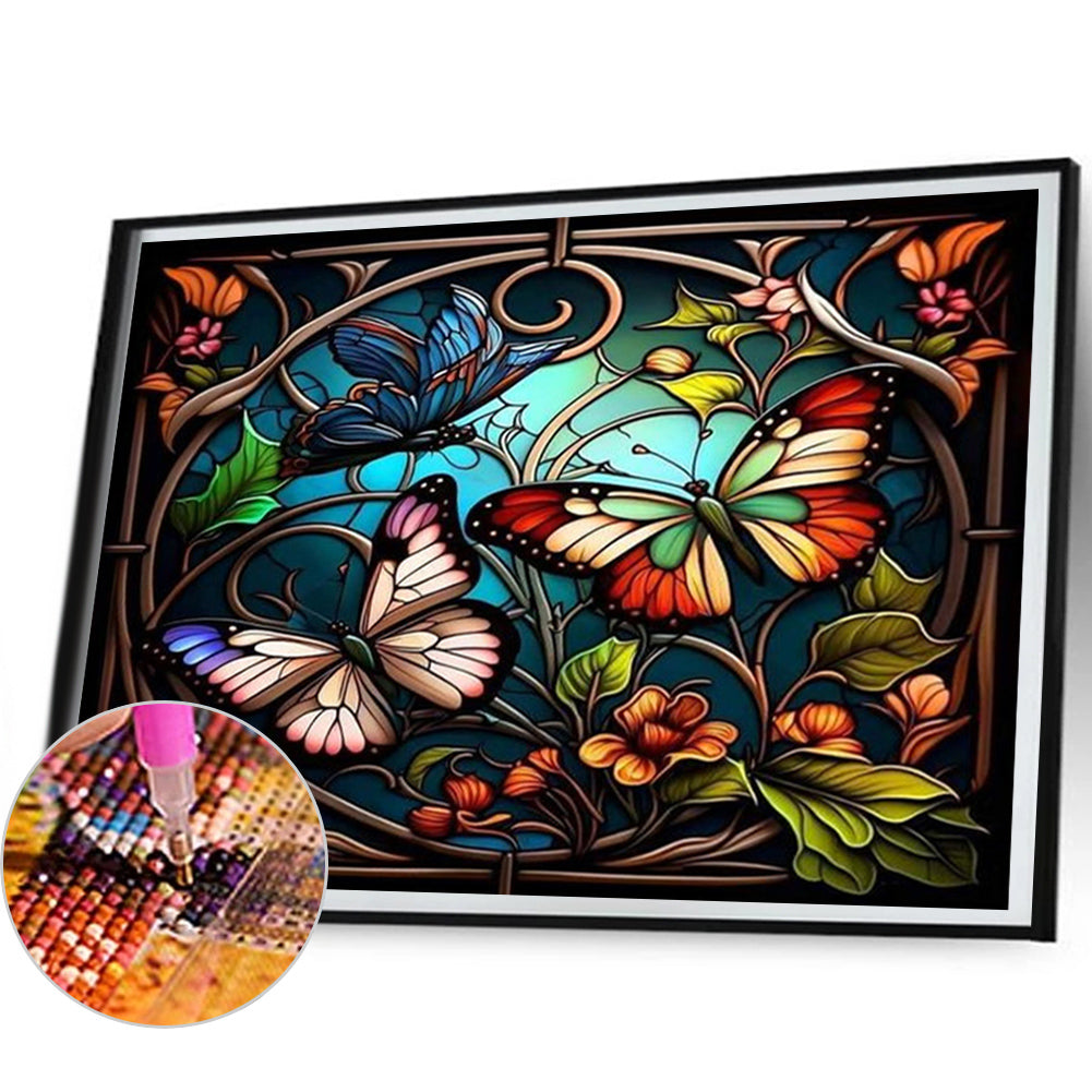 Stained Glass Butterfly - Full AB Round Drill Diamond Painting 50*40CM