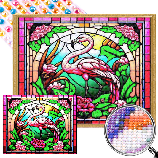 Stained Glass Flamingo - Full AB Round Drill Diamond Painting 50*40CM