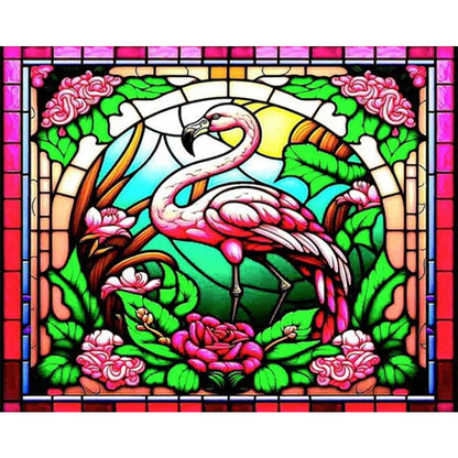 Stained Glass Flamingo - Full AB Round Drill Diamond Painting 50*40CM