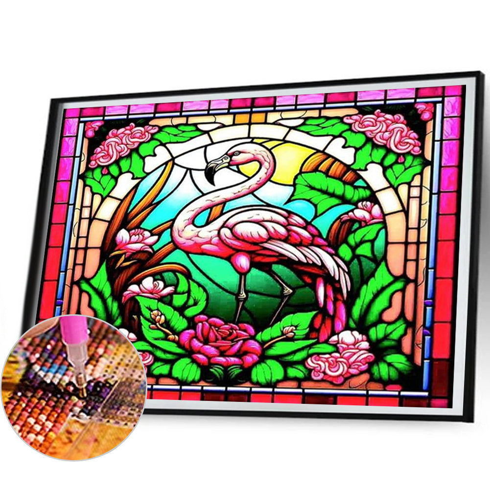 Stained Glass Flamingo - Full AB Round Drill Diamond Painting 50*40CM