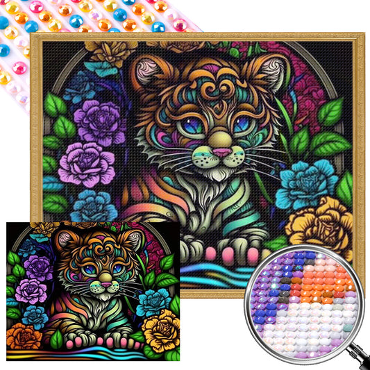 Stained Glass Tiger - Full AB Round Drill Diamond Painting 50*40CM