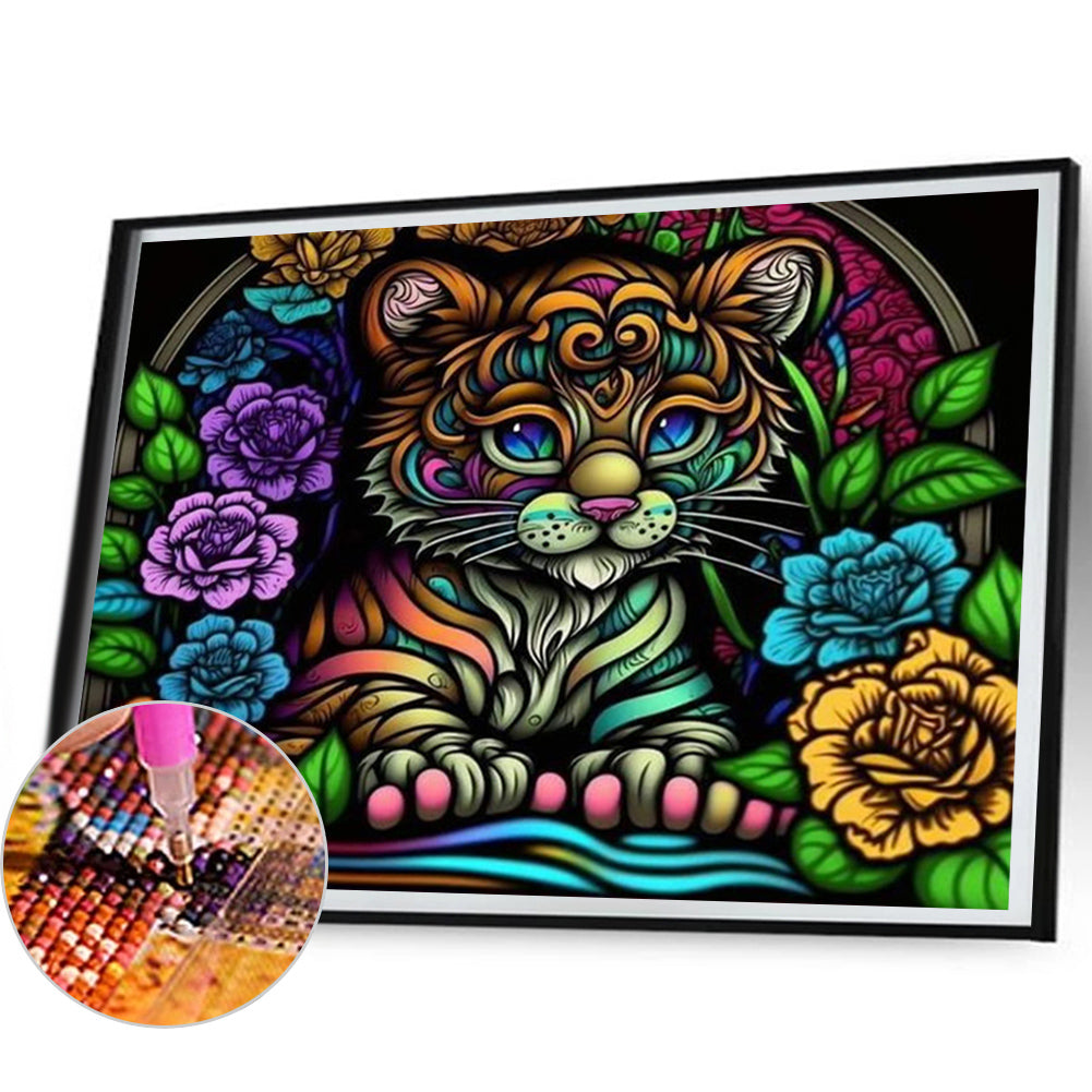 Stained Glass Tiger - Full AB Round Drill Diamond Painting 50*40CM