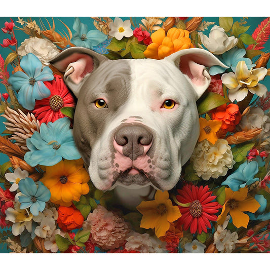 Flowers And Dog Heads - Full Round Drill Diamond Painting 40*35CM