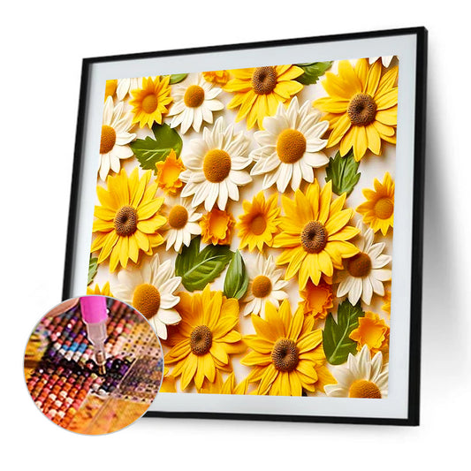Embossed Sunflower Daisy - Full Round Drill Diamond Painting 40*40CM