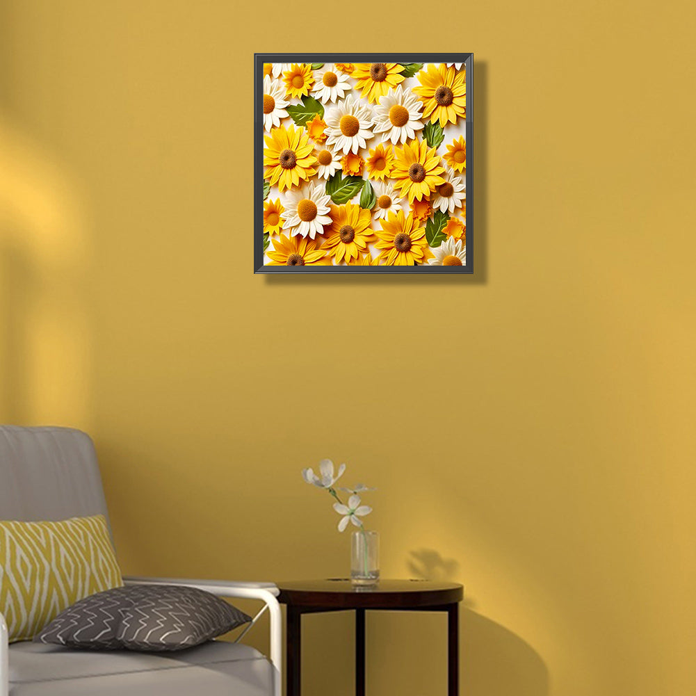 Embossed Sunflower Daisy - Full Round Drill Diamond Painting 40*40CM