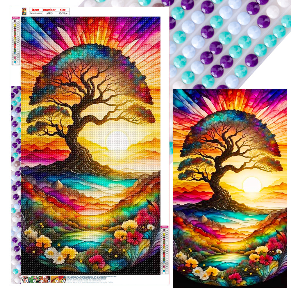 Colorful Tree Sunset - Full Round Drill Diamond Painting 40*70CM