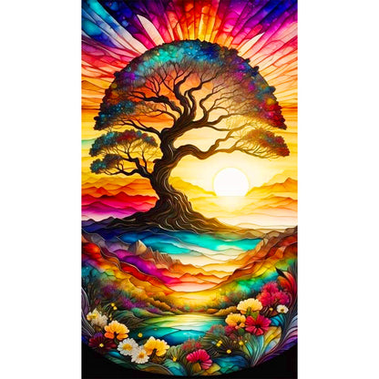 Colorful Tree Sunset - Full Round Drill Diamond Painting 40*70CM