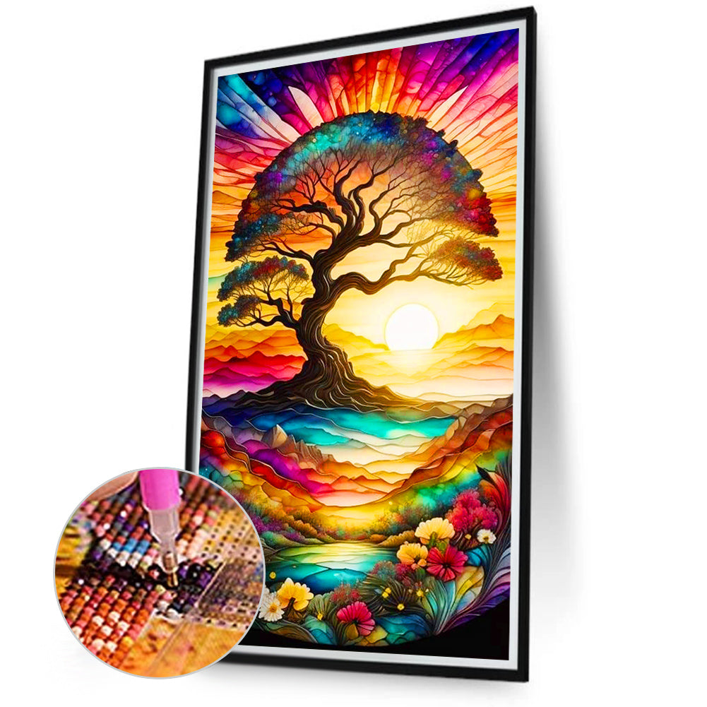 Colorful Tree Sunset - Full Round Drill Diamond Painting 40*70CM