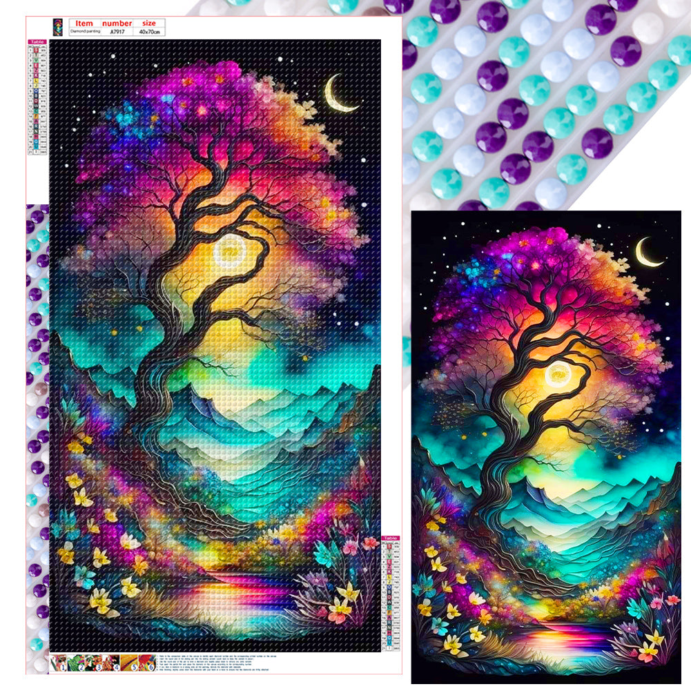 Colorful Tree Night - Full Round Drill Diamond Painting 40*70CM