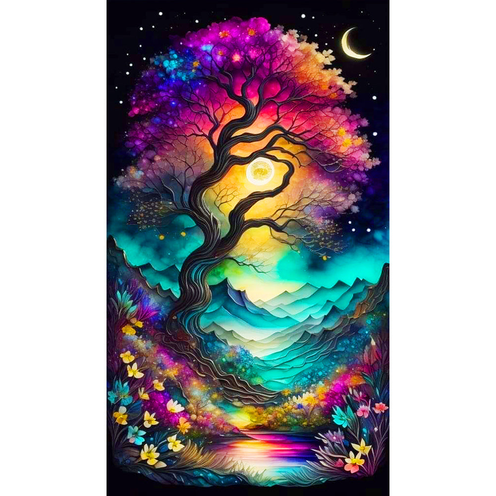 Colorful Tree Night - Full Round Drill Diamond Painting 40*70CM