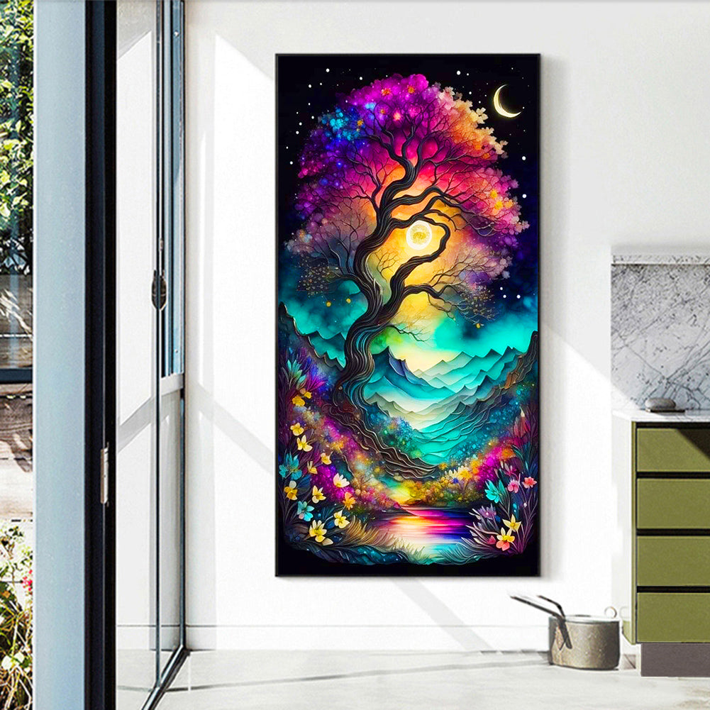 Colorful Tree Night - Full Round Drill Diamond Painting 40*70CM